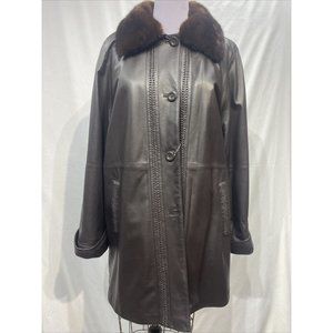 brown leather stroller w/ ranch mink collar (78075